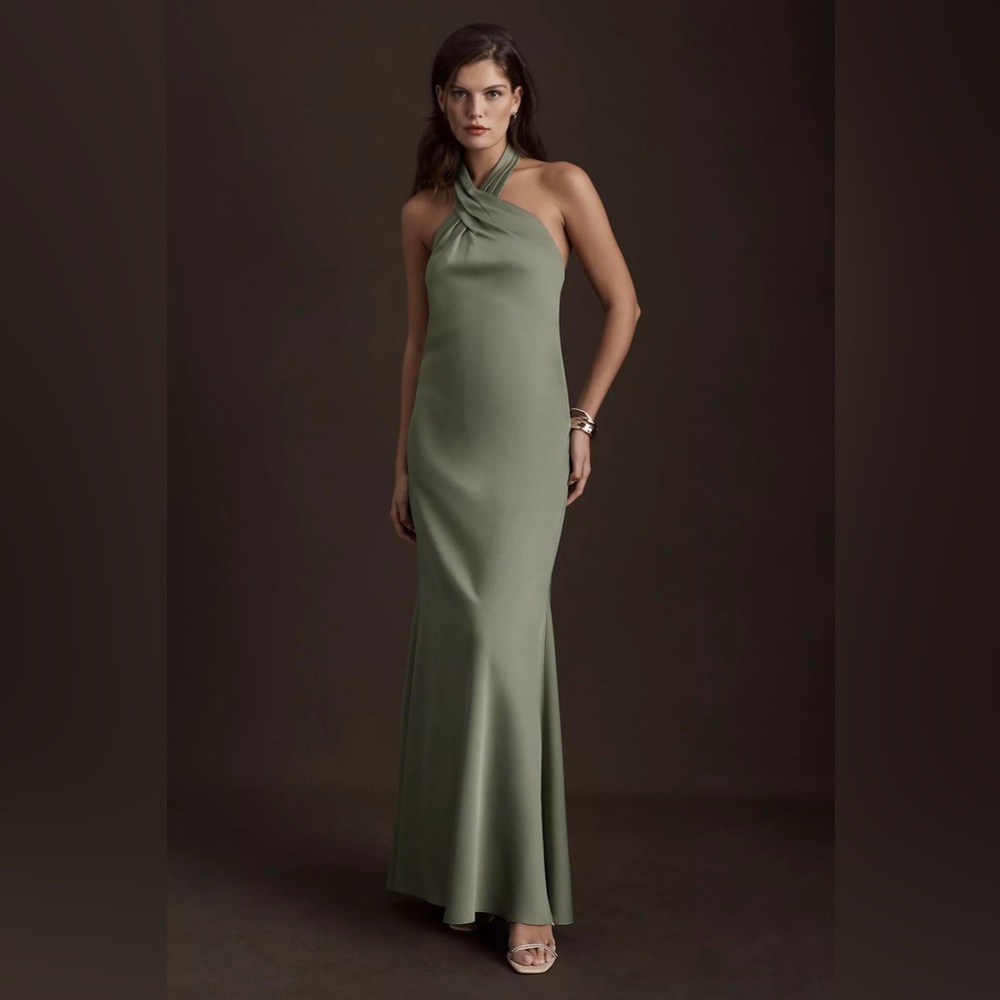 BHLDN Ruby Satin Charmeuse Dress - Moss